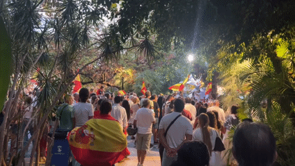 Spanish flags fill a Marbella park gathering
