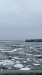 Ice floes spotted on river in Chaikovsky, Russia