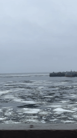 Ice floes spotted on river in Chaikovsky, Russia
