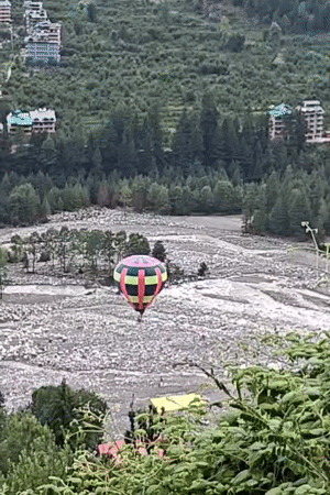 Hot air balloon over Vashisht valley, Himalayan dusk