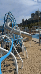 Modern playground with climbing structure observed in Kazan