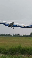 Passenger jet takes off from Orerokpe runway under overcast skies