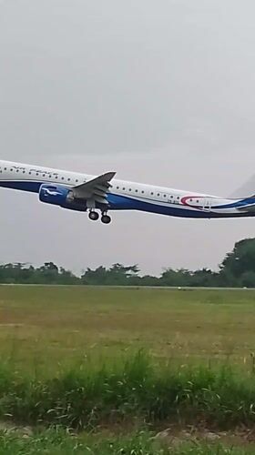 Passenger jet takes off from Orerokpe runway under overcast skies