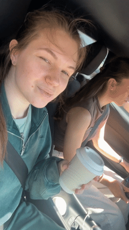 Coffee break captured in car at Belgrade traffic light