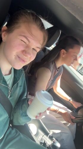 Coffee break captured in car at Belgrade traffic light