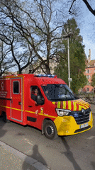 Emergency responders active in central Strasbourg near historic church