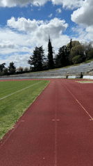 Empty stadium running track filmed in Sandanski, Bulgaria