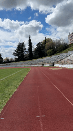 Empty stadium running track filmed in Sandanski, Bulgaria