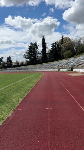 Empty stadium running track filmed in Sandanski, Bulgaria