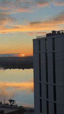 Sunrise captured over river in Perm, Russia