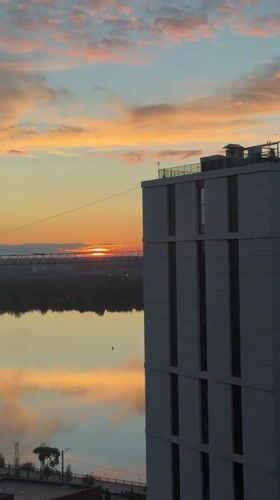 Sunrise captured over river in Perm, Russia
