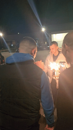 Nighttime flower presentation with sparklers observed in Yambol, Bulgaria