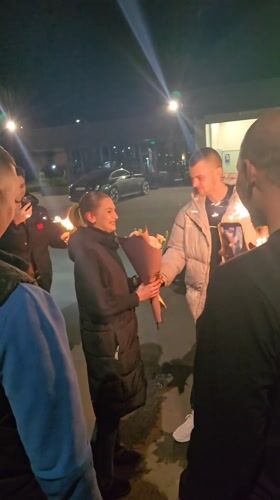 Nighttime flower presentation with sparklers observed in Yambol, Bulgaria