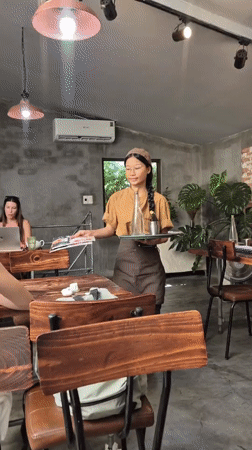 Morning coffee shop scene in Da Nang, Vietnam