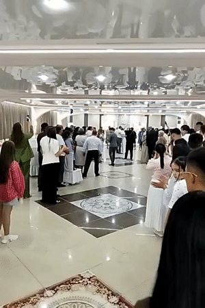 Wedding ceremony at a banquet hall in Bulaevo, Kazakhstan