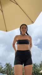 Woman enjoys early morning pool time in Vietnam