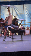 Acrobat balances plates on feet during Fort Erie circus performance