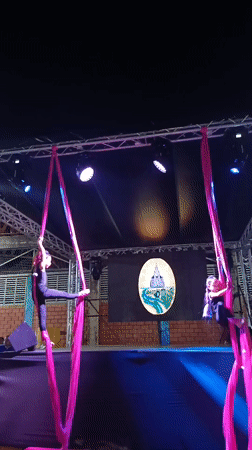 Aerial silk performers stage nighttime gymnastics show in Venezuela
