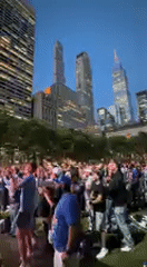 Crowd gathers in NYC park for outdoor screening event