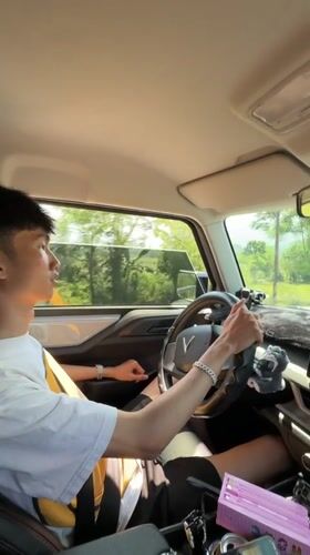 Young man drives VinFast car in Ba Vi, Vietnam