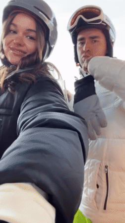 Skiers gather for photos at Les Allues resort