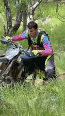 Dirt bikers explore forest trails near Bor, Bulgaria