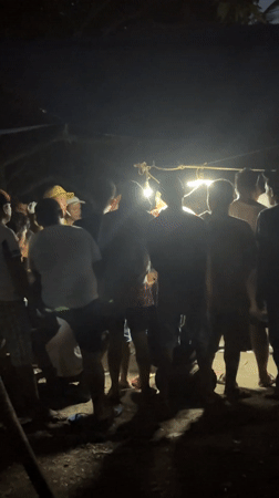Children play near goats by wooden structure in Kiblawan