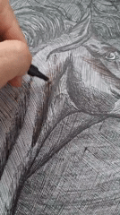 Artist sketches detailed horse drawing in Kempelevo, Russia