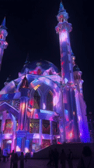 Kul Sharif Mosque illuminated with colorful light show in Kazan
