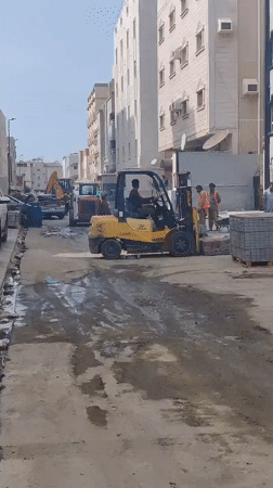 Construction work underway on Jeddah street near restaurants