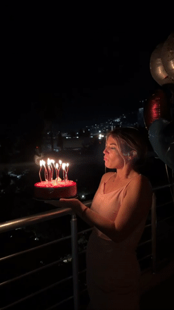 Birthday celebration captured on balcony in Budva, Montenegro