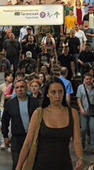 Morning commuter activity documented at Moscow's Taganskaya subway station