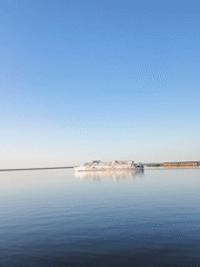 Passenger ship spotted on calm waters near Chaikovsky, Russia