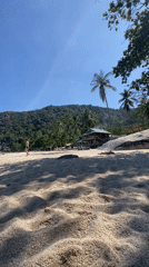Morning beachgoer walks toward ocean at Ban Haad Rin
