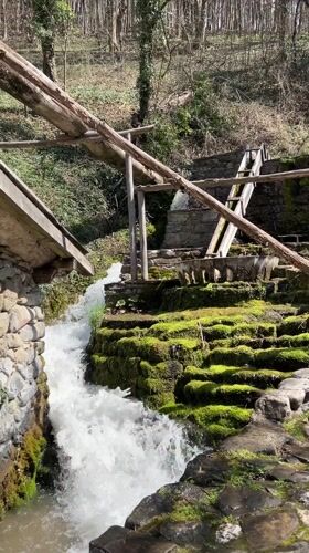 Traditional water mill and waterfall documented in Gabrovo, Bulgaria