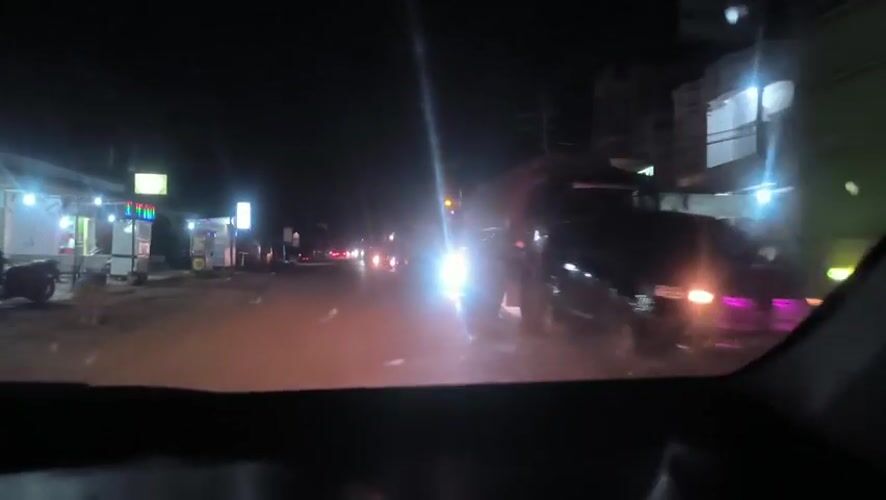 Night street scene recorded from car in Tingkeummanyang