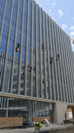 Window washers clean high-rise building in Ramat HaSharon