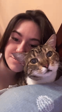 Woman and tabby cat share quiet moments in Odesa bedroom