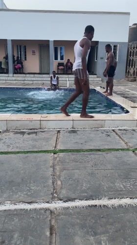Young men jump into hotel pool in Akwanga