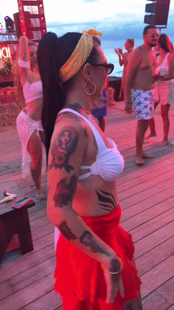 Beach deck party with DJ at sunset, Ko Samui