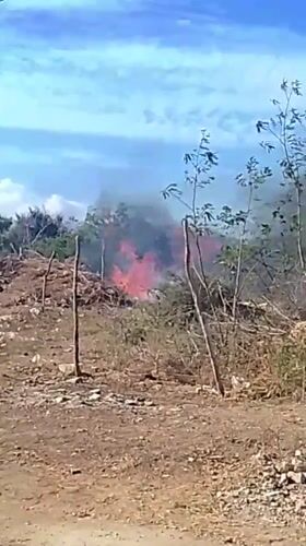 Fire burns in cleared area in Altagracia, Venezuela