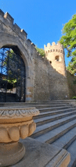 Baku's Old City walls, the Maiden Tower, and resident cats