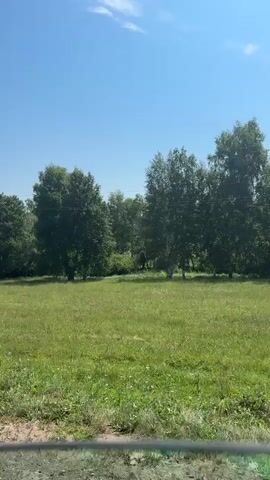 The video captures a roadside view on a sunny day, with a clear blue sky overhead and scattered clouds. The landscape features a vast, green grassy field, interspersed with various trees and bushes. In the foreground, a rough dirt or gravel road is visible, with a hint of a paved road on the right side. Further into the scene, a black Skoda car is captured from its rear, showing its license plate which reads "P782BO 716". The car appears to be parked or driving slowly on the paved road. In the background, a utility pole with wires is visible among the trees, indicating the presence of infrastructure. The overall impression is that of a rural or semi-rural setting, with natural elements dominating the scenery.