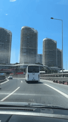 Dashboard view cruising a multi-lane Istanbul highway