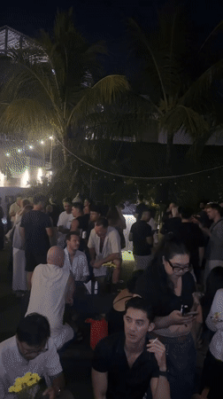 Nighttime outdoor party draws crowds in North Kuta, Indonesia