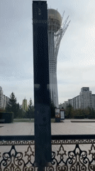 Street-level look at Astana's futuristic downtown core