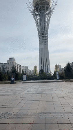 Street-level look at Astana's futuristic downtown core