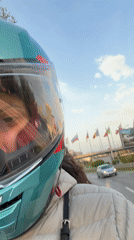 Motorcyclist in turquoise helmet observed in Sofia
