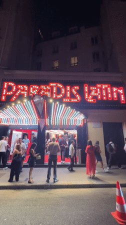 Outside Paradis Latin cabaret on a Paris night