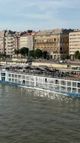 River cruise ships dock along Budapest's Danube during afternoon